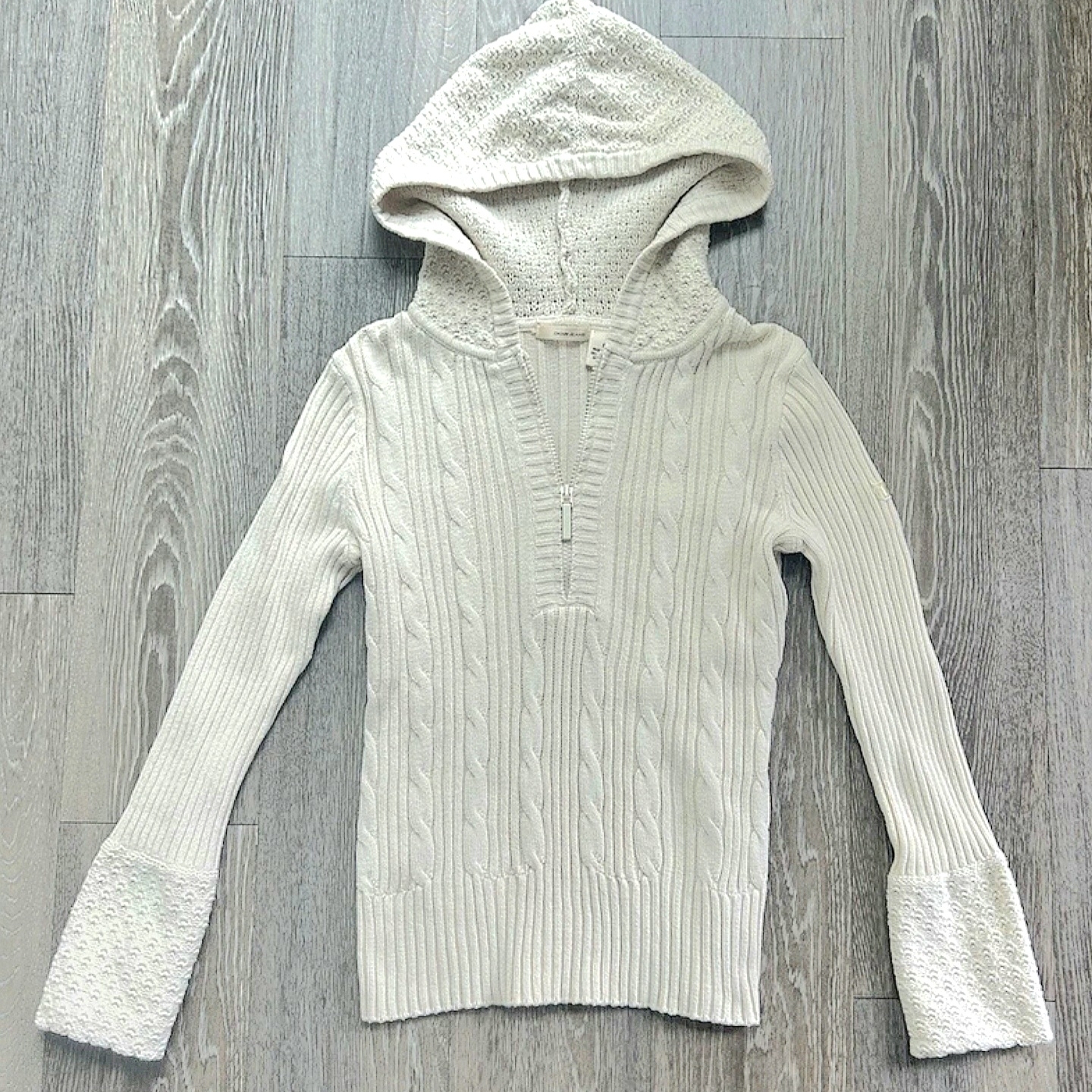 Dkny Off-White Cable Knit Hooded Sweater